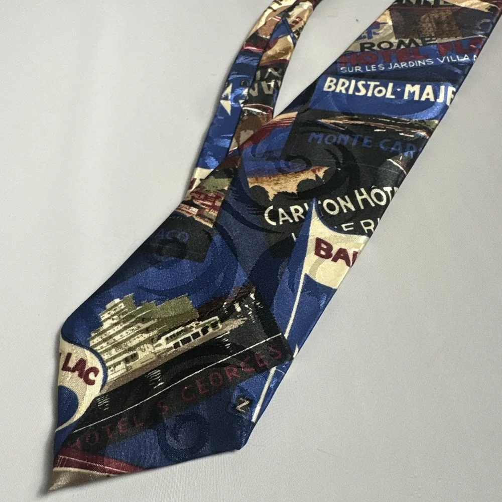 Vintage Surrey Travel Postcard Novelty Tie Europe Monte Carlo Rome St Moritz USA